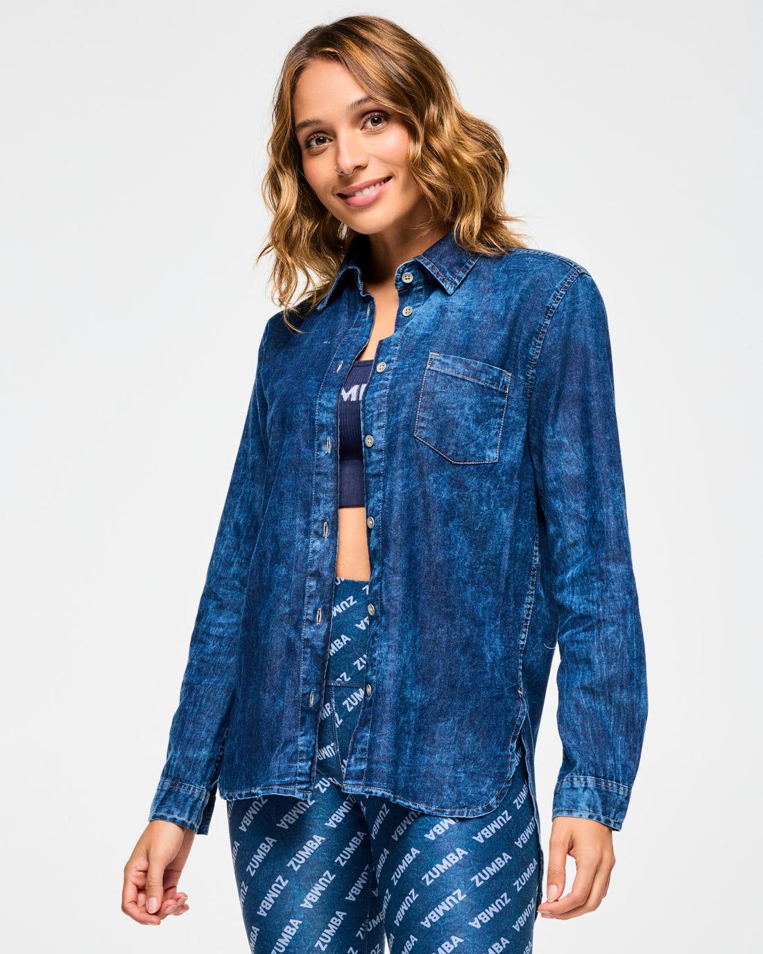 Blue Jean High Low Button Down  Z1T000922