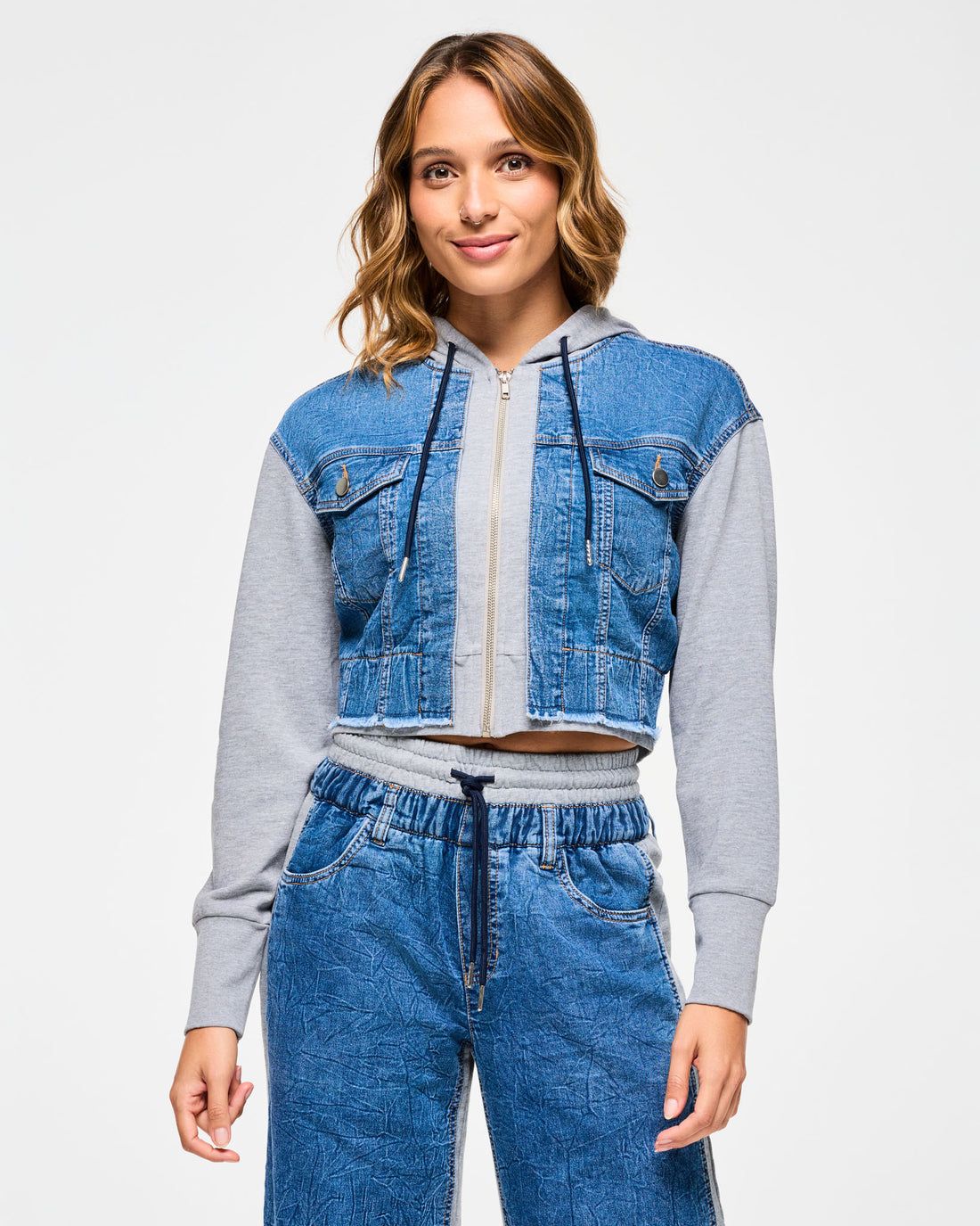 Blue Jean Crop Zip-Up Hoodie