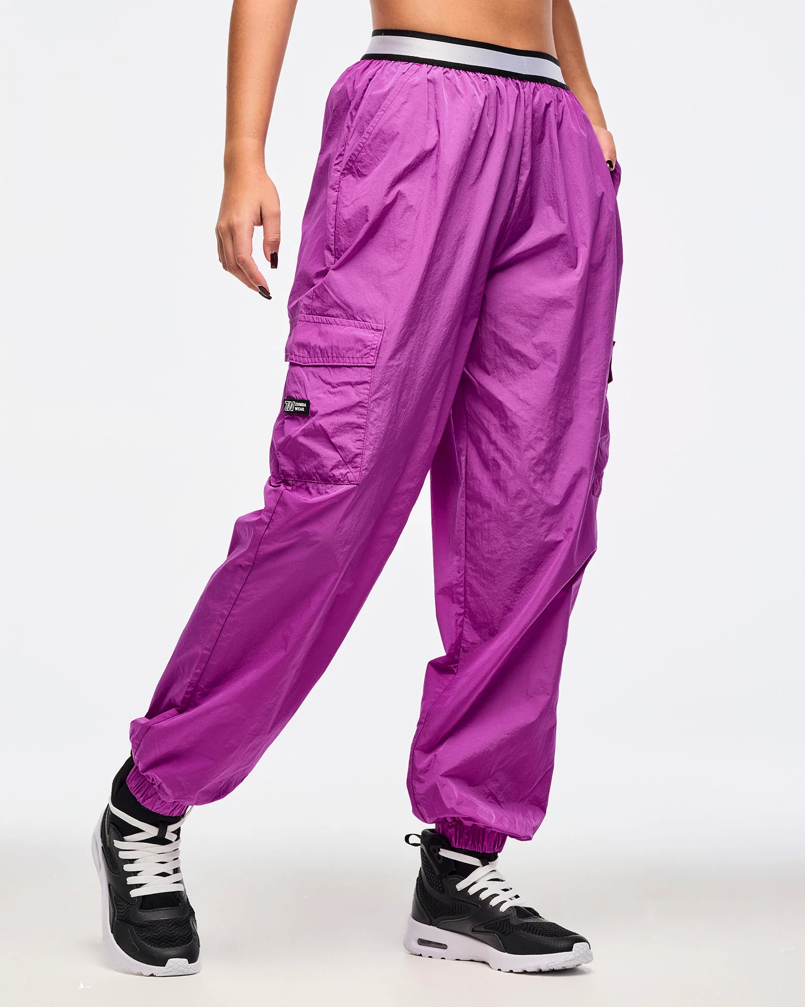Zumba Libre Parachute Cargo Pants With Elastic Waistband - Purple Power