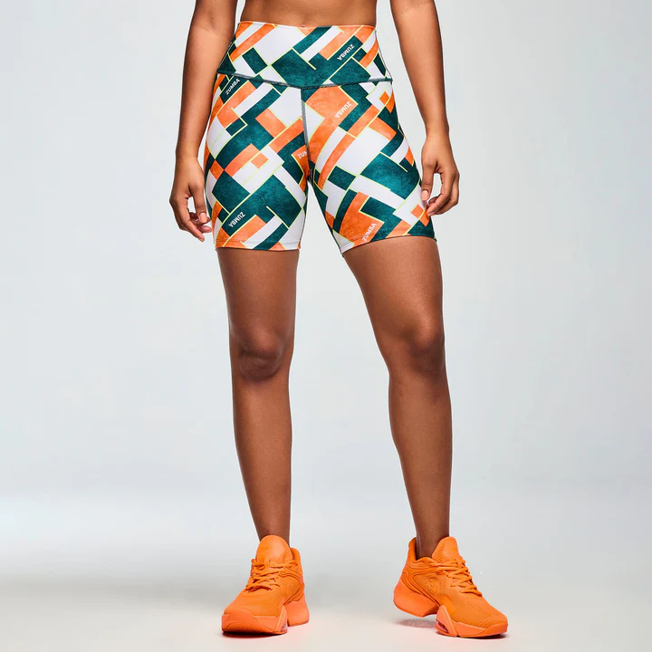 Class of 2001 High Waisted Biker Shorts - White/Orange