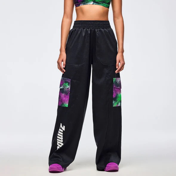 Apres Zumba Wide Leg Woven Cargo Pants