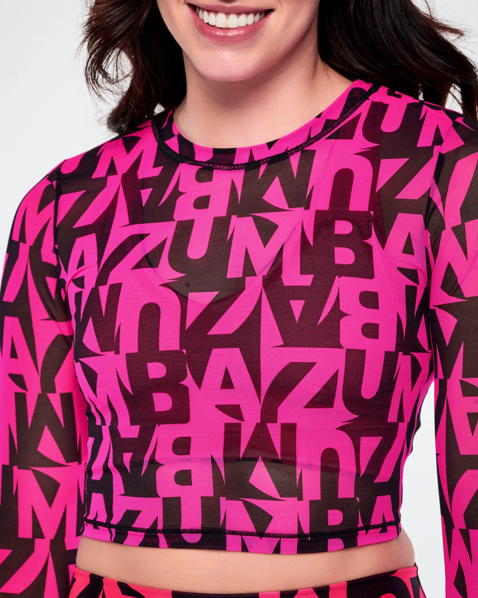 Ultrabright Long Sleeve Mesh Crop Top