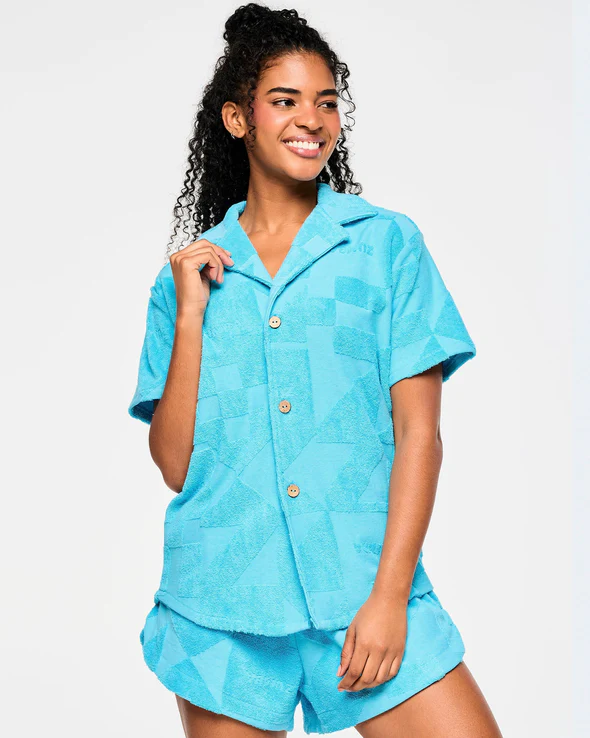 Zumba Rays Terry Button Down - All Out Aqua