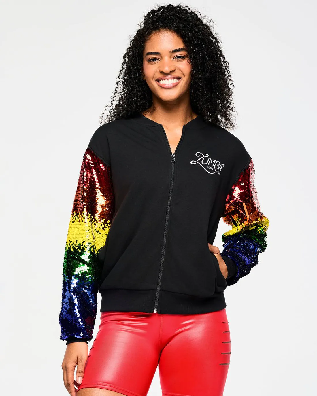 Zumba Bomber Jacket With Sequin Sleeves