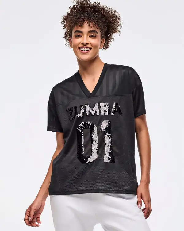 Zumba Sparkle V-Neck Mesh Top - Black
